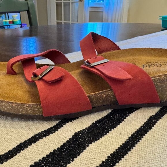 Woman's Red Leather Cross Strap Cork Bed Sandals Made in Italy Size 9 - Picture 6 of 9